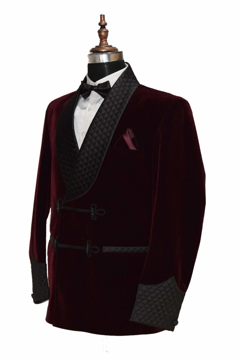 Men's Elegant Quilted Burgundy Velvet Jacket Hosting Evening Party Wear Coats Blazer - smokingjackets