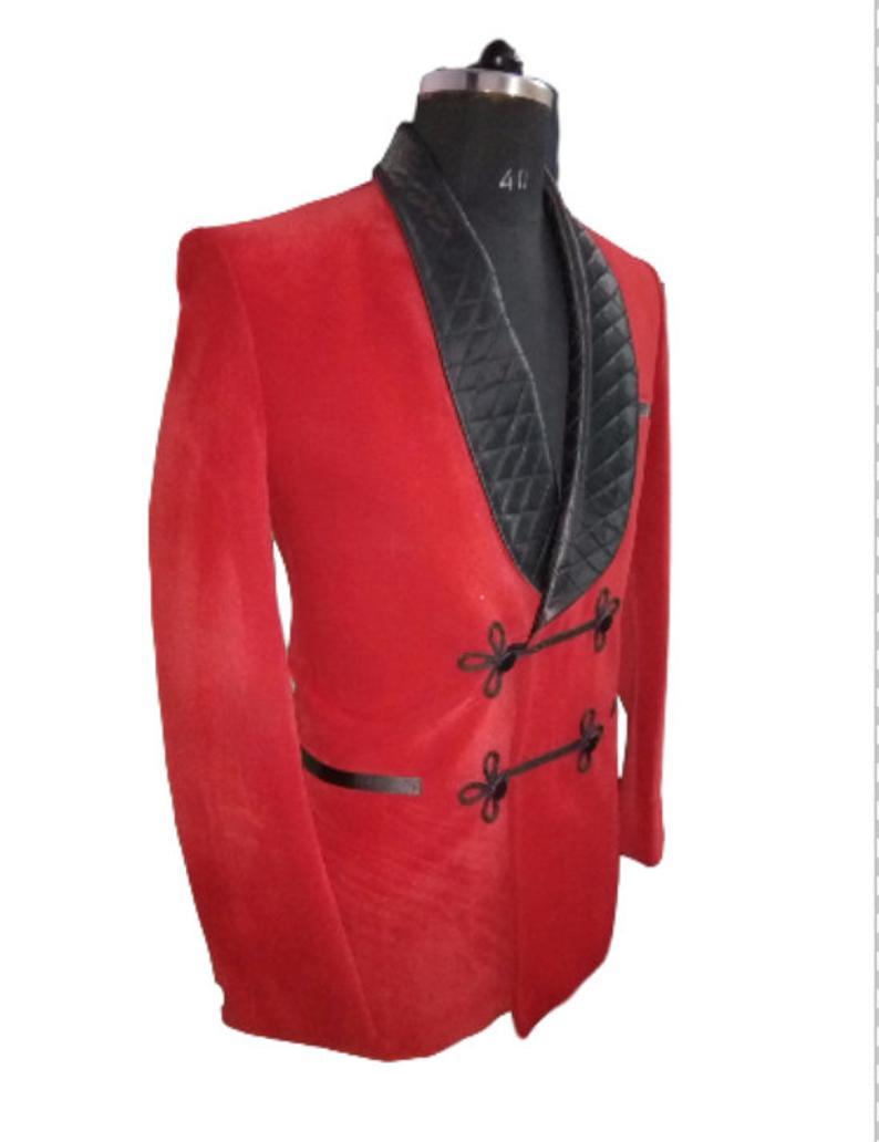 Men's Elegant Quilted Red Velvet Jacket Hosting Evening Party Wear Coat - smokingjackets