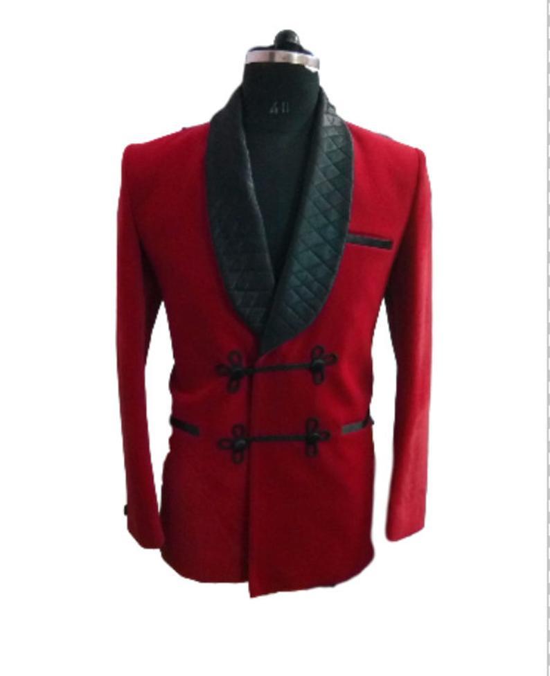 Men's Elegant Quilted Red Velvet Jacket Hosting Evening Party Wear Coat - smokingjackets