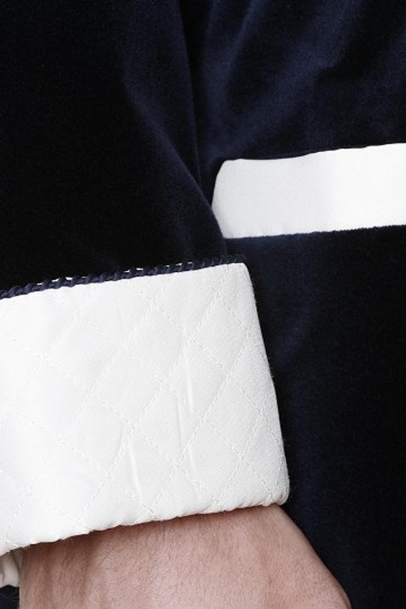 Mens Jackets Navy Velvet Quilted Robe De chambre Evening Dinner Coat Robe - smokingjackets