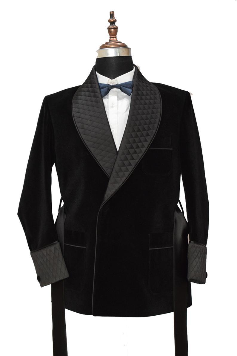 Men's Quilted Black Velvet Jacket Hosting Dinner Party Wear Jacket Blazers - smokingjackets
