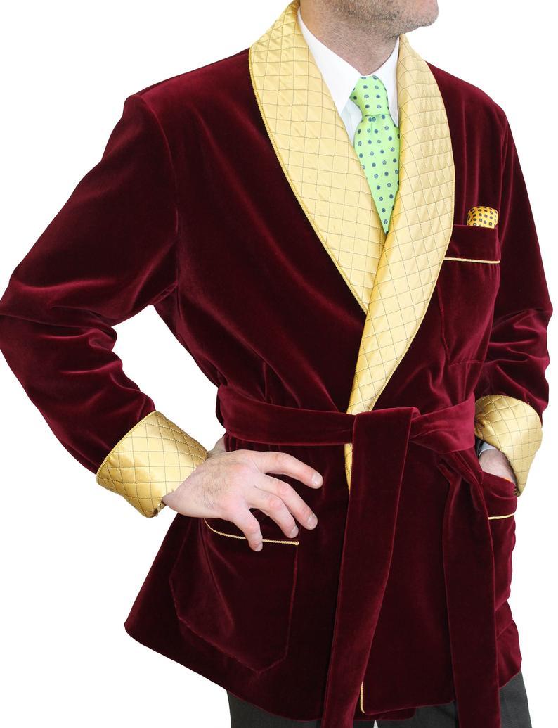 Mens Quilted Jacket Maroon Velvet Jacket Hosting Evening Party Wear Blazers Coat - smokingjackets