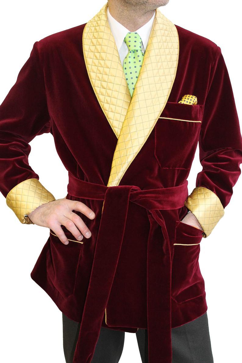 Mens Quilted Jacket Maroon Velvet Jacket Hosting Evening Party Wear Blazers Coat - smokingjackets