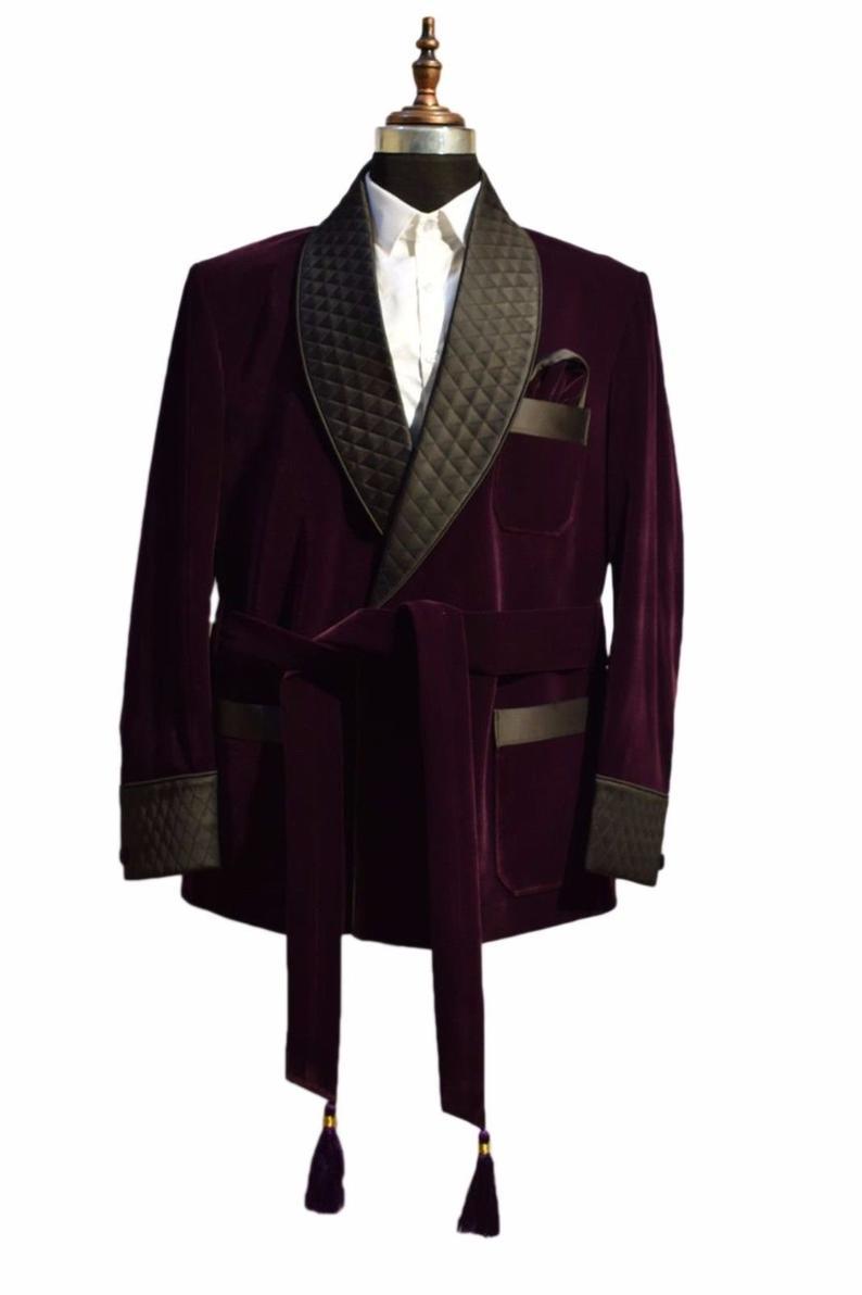 Mens Quilted Jacket Purple Velvet Jacket Dinner Party Wear Blazers Coats - smokingjackets