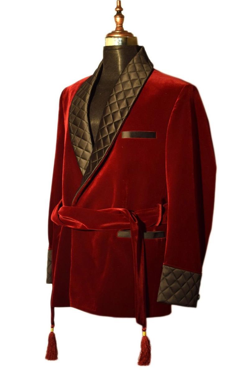 Mens Quilted Jackets Maroon Velvet Jacket Hosting Evening Party Wear Coat Blazers - smokingjackets