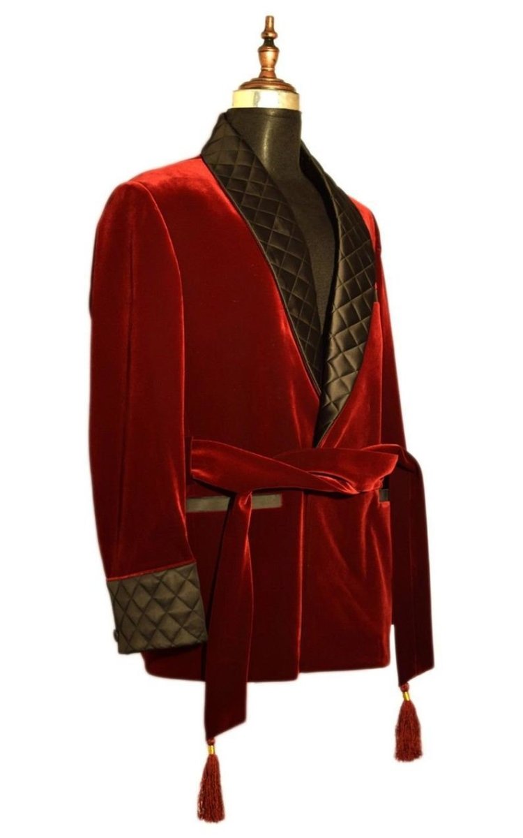 Mens Quilted Jackets Maroon Velvet Jacket Hosting Evening Party Wear Coat Blazers - smokingjackets