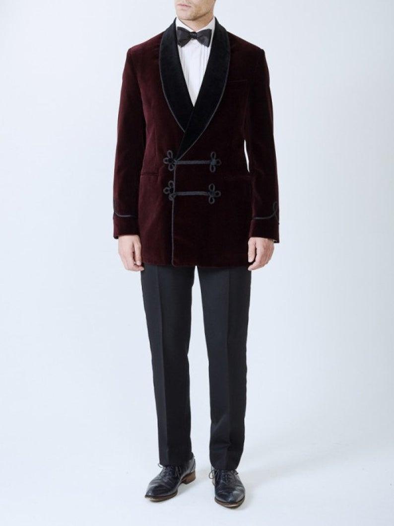 Mens Robes Jacket Burgundy Velvet Blazer Dinner Party Wear Blazer Jacket - smokingjackets