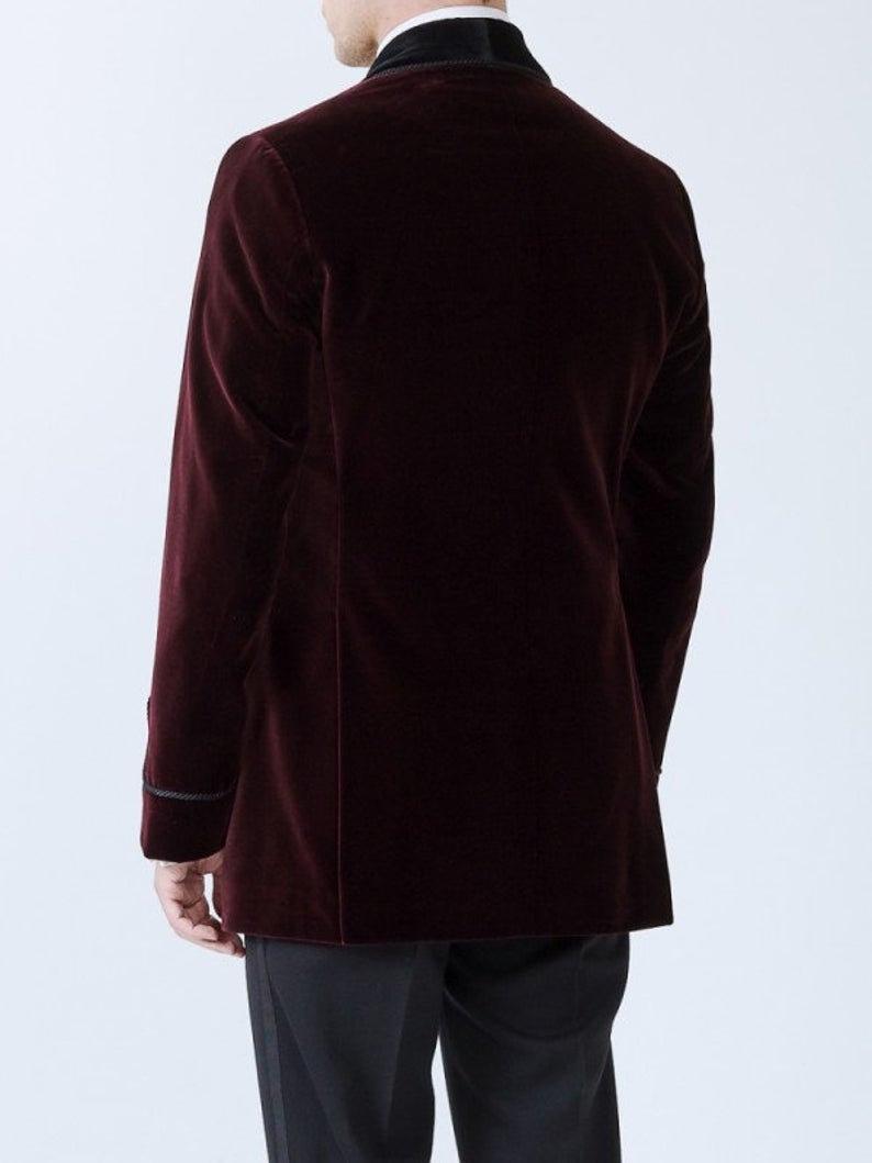 Mens Robes Jacket Burgundy Velvet Blazer Dinner Party Wear Blazer Jacket - smokingjackets