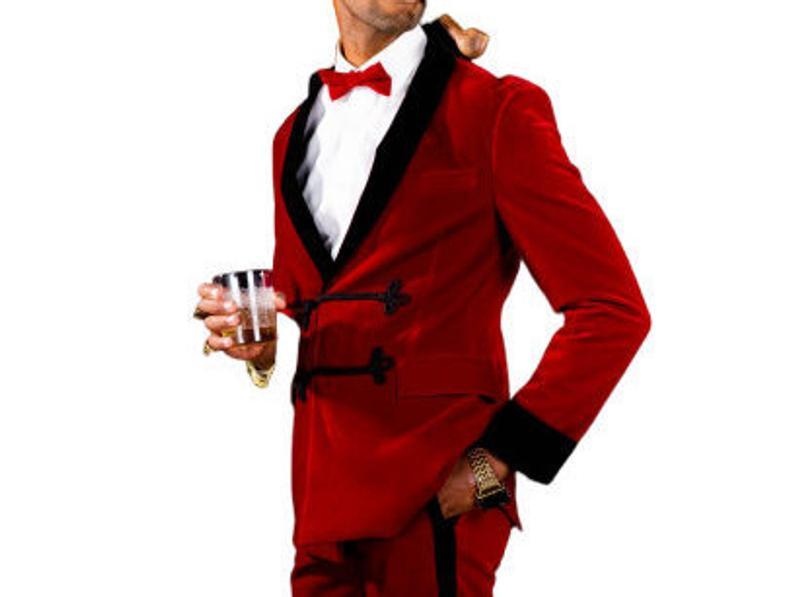 Mens Robes Jacket Red Velvet Blazers Wedding Dinner Party Wear Blazer Jacket - smokingjackets