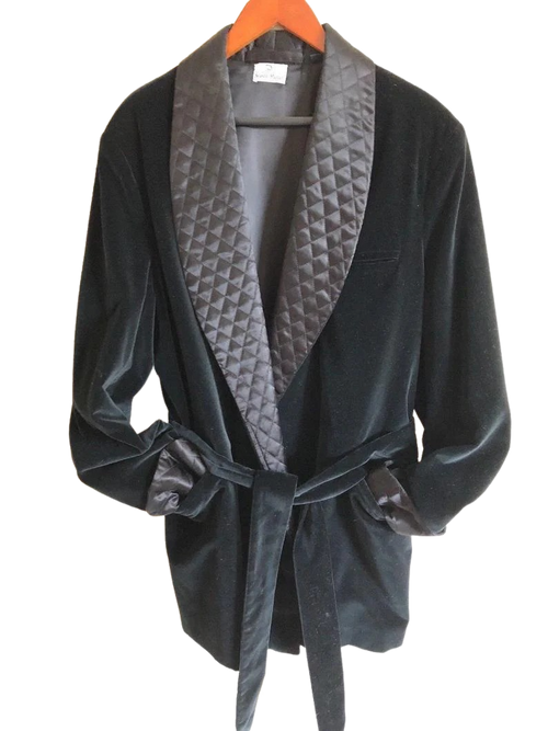Men's Black Velvet Quilted Jacket Elegant Hosting Evening Party Wear Coat Robe