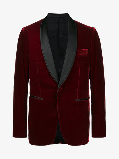 Mens Burgundy Velvet Jacket Elegant Evening Party Wear Blazers Slim Fit Jacket - smokingjackets