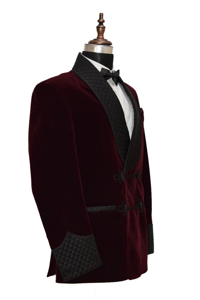 Men's Elegant Quilted Burgundy Velvet Jacket Hosting Evening Party Wear Coats Blazer - smokingjackets