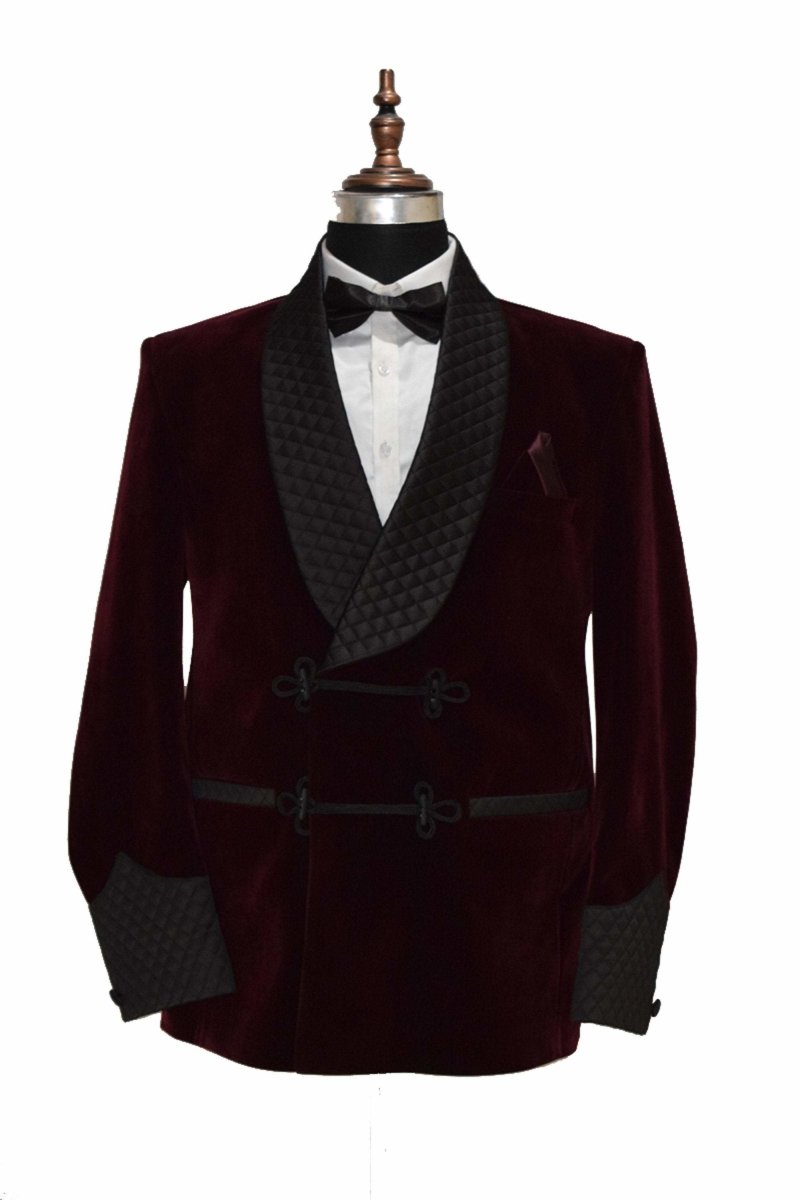 Men's Elegant Quilted Burgundy Velvet Jacket Hosting Evening Party Wear Coats Blazer - smokingjackets
