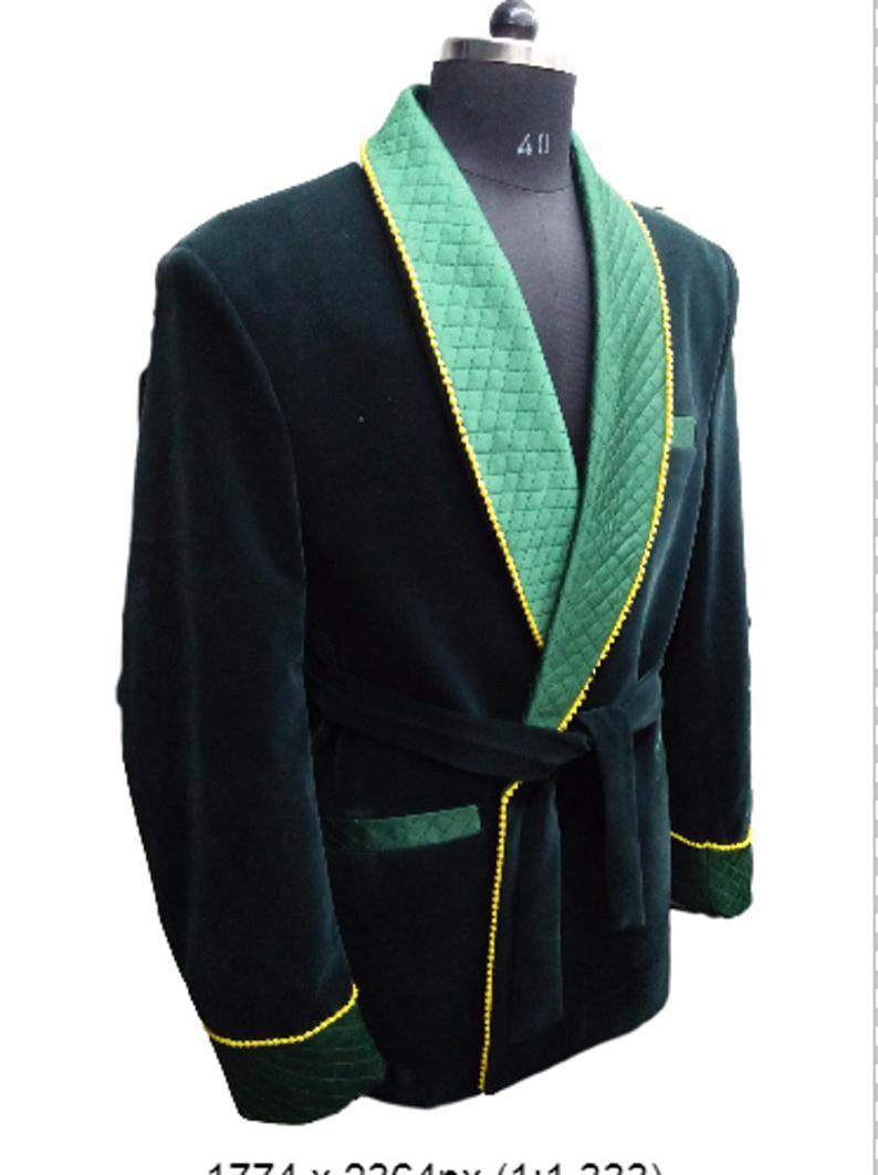 Men's Elegant Quilted Green Velvet Jacket Hosting Evening Party Wear Coat - smokingjackets