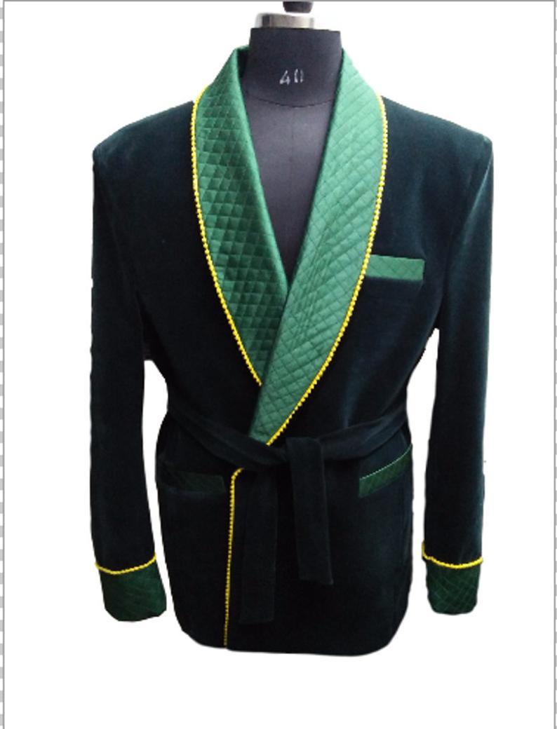 Men's Elegant Quilted Green Velvet Jacket Hosting Evening Party Wear Coat - smokingjackets