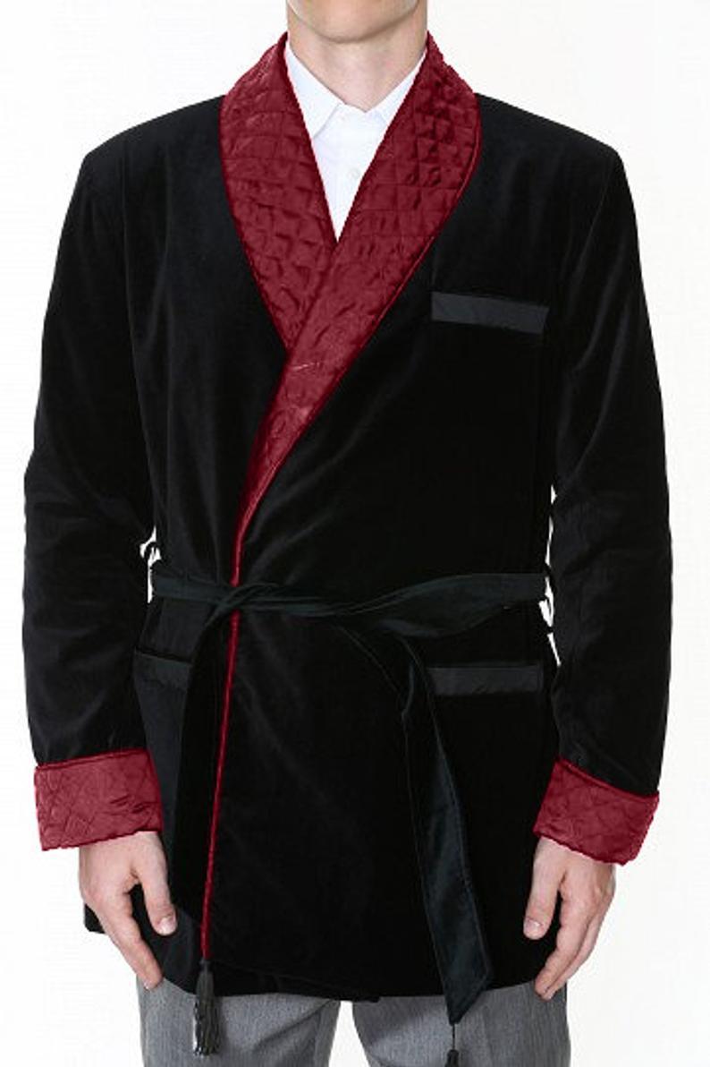 Mens Jacket Black Velvet Quilted Jacket Evening Party Wear Blazer Jacket - smokingjackets
