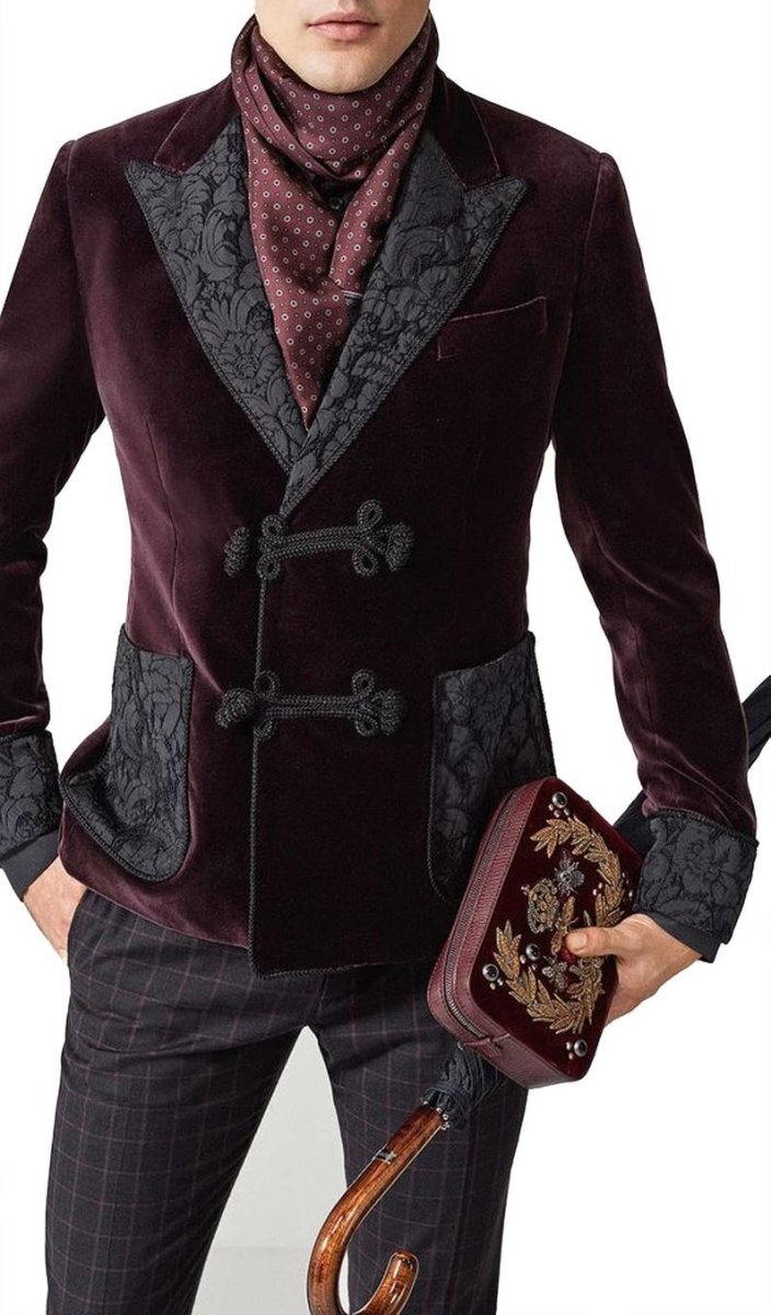 Mens Jacket Burgundy Velvet Elegant Hosting Evening Party Wear Coats Blazers - smokingjackets