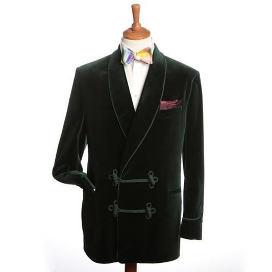 Mens Jacket Green Velvet Elegant Hosting Evening Party Wear Coat Frogging Buttons - smokingjackets