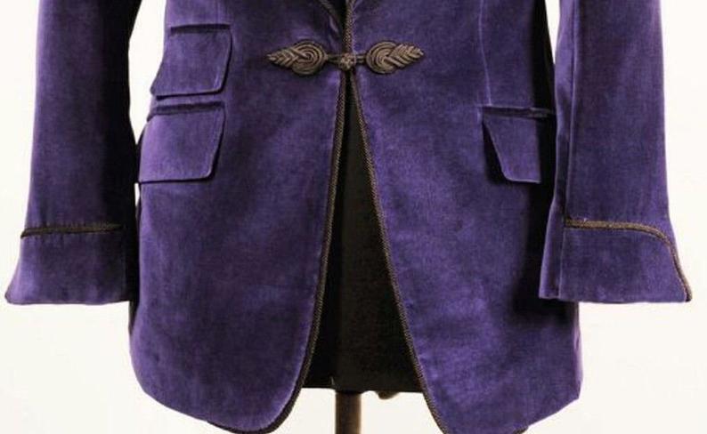 Wintage Men's Embroidered Velvet Coat Blazer Jacket: Purple Purple / 36 /X- Small