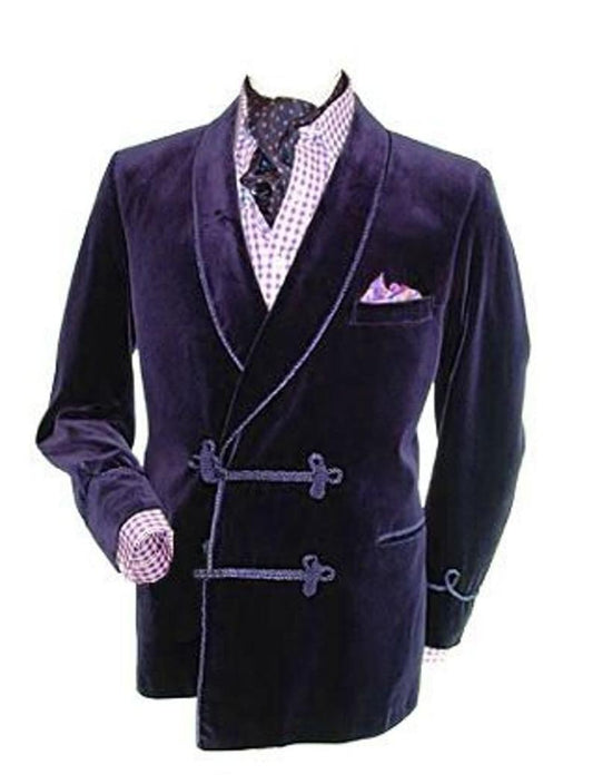 Mens Purple Velvet Robe De chambre Jackets Evening Dinner Coat Robe Blazers - smokingjackets