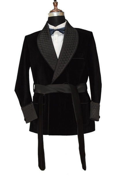 Men's Quilted Black Velvet Jacket Hosting Dinner Party Wear Jacket Blazers - smokingjackets
