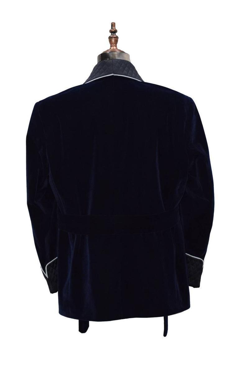 Men's Quilted Jacket Hosting Dinner Party Wear Navy Blue Velvet Jacket Blazers - smokingjackets