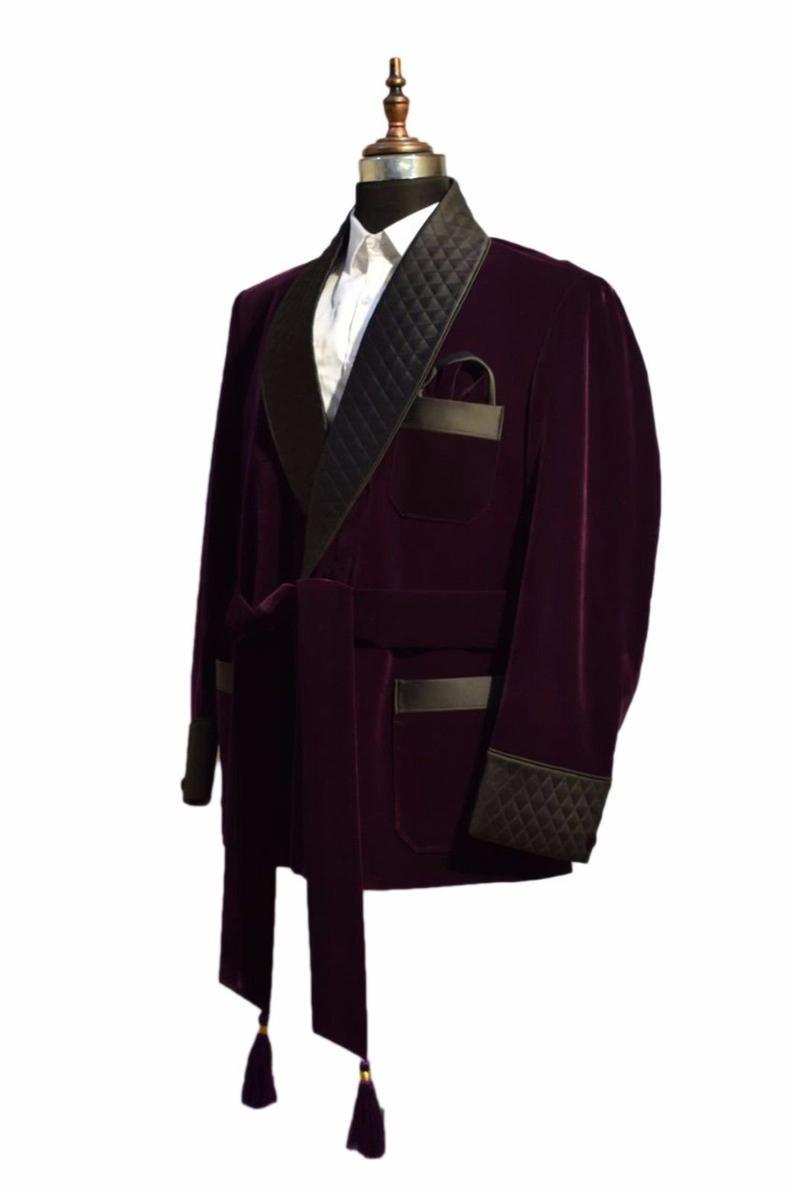 Mens Quilted Jacket Purple Velvet Jacket Dinner Party Wear Blazers Coats - smokingjackets
