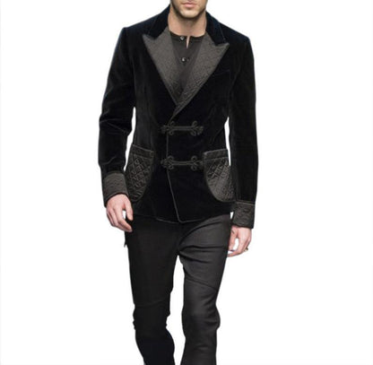 Mens Quilted Jackets Black Velvet Elegant Hosting Evening Party Wear Coat - smokingjackets