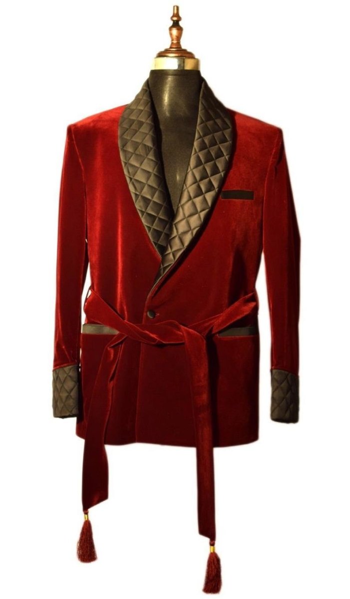 Mens Quilted Jackets Maroon Velvet Jacket Hosting Evening Party Wear Coat Blazers - smokingjackets