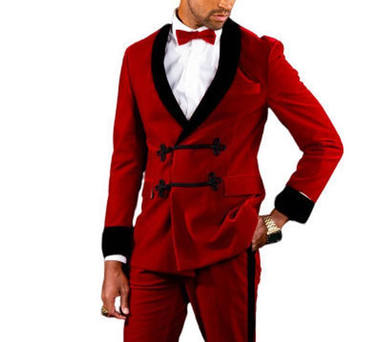 Mens Robes Jacket Red Velvet Blazers Wedding Dinner Party Wear Blazer Jacket - smokingjackets