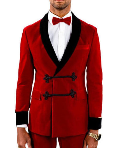 Mens Robes Jacket Red Velvet Blazers Wedding Dinner Party Wear Blazer Jacket - smokingjackets